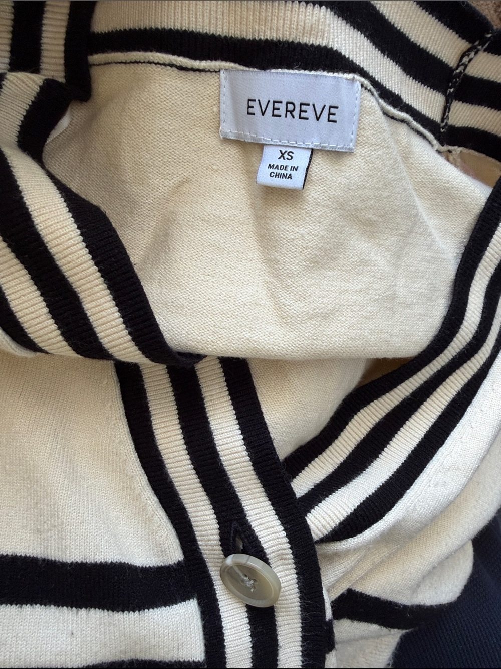EVEREVE Striped Cardigan in Cream & Black Size XS